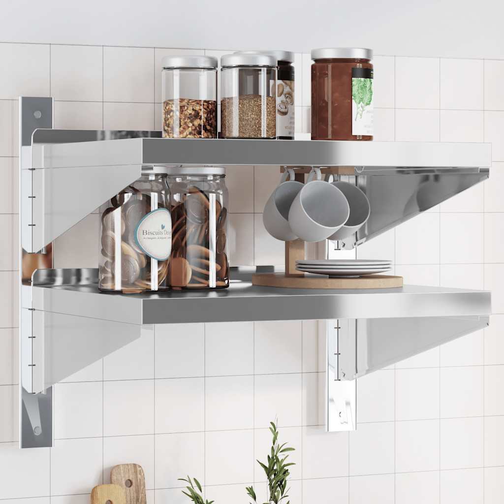 2-Tier Wall Shelf Silver Stainless Steel