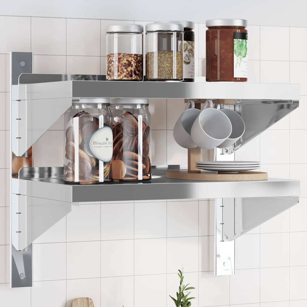 2-Tier Wall Shelf Silver Stainless Steel