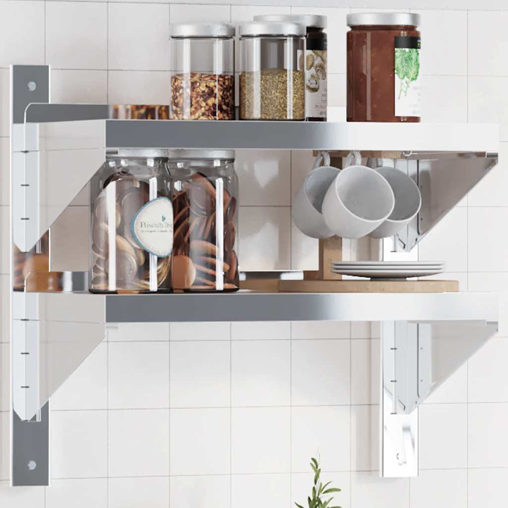 2-Tier Wall Shelf Silver Stainless Steel