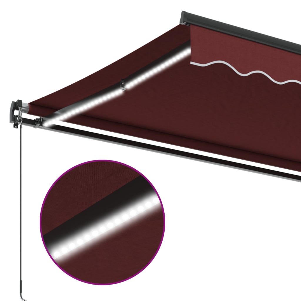 Manual Retractable Awning With Leds Burgundy 350X250 Cm