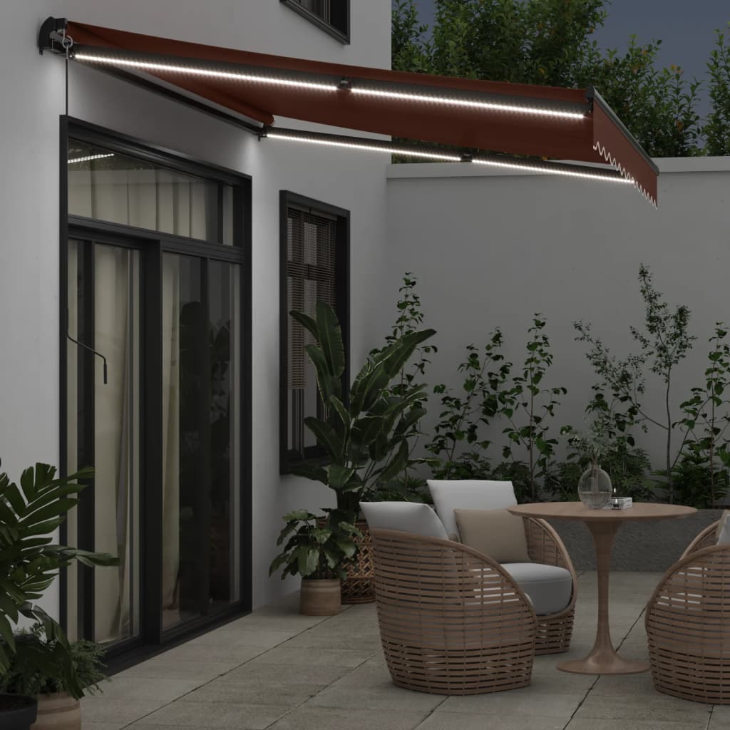 Manual Retractable Awning With Led Brown 350X250 Cm