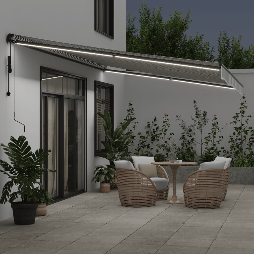 Automatic Retractable Awning With Leds Anthracite&White