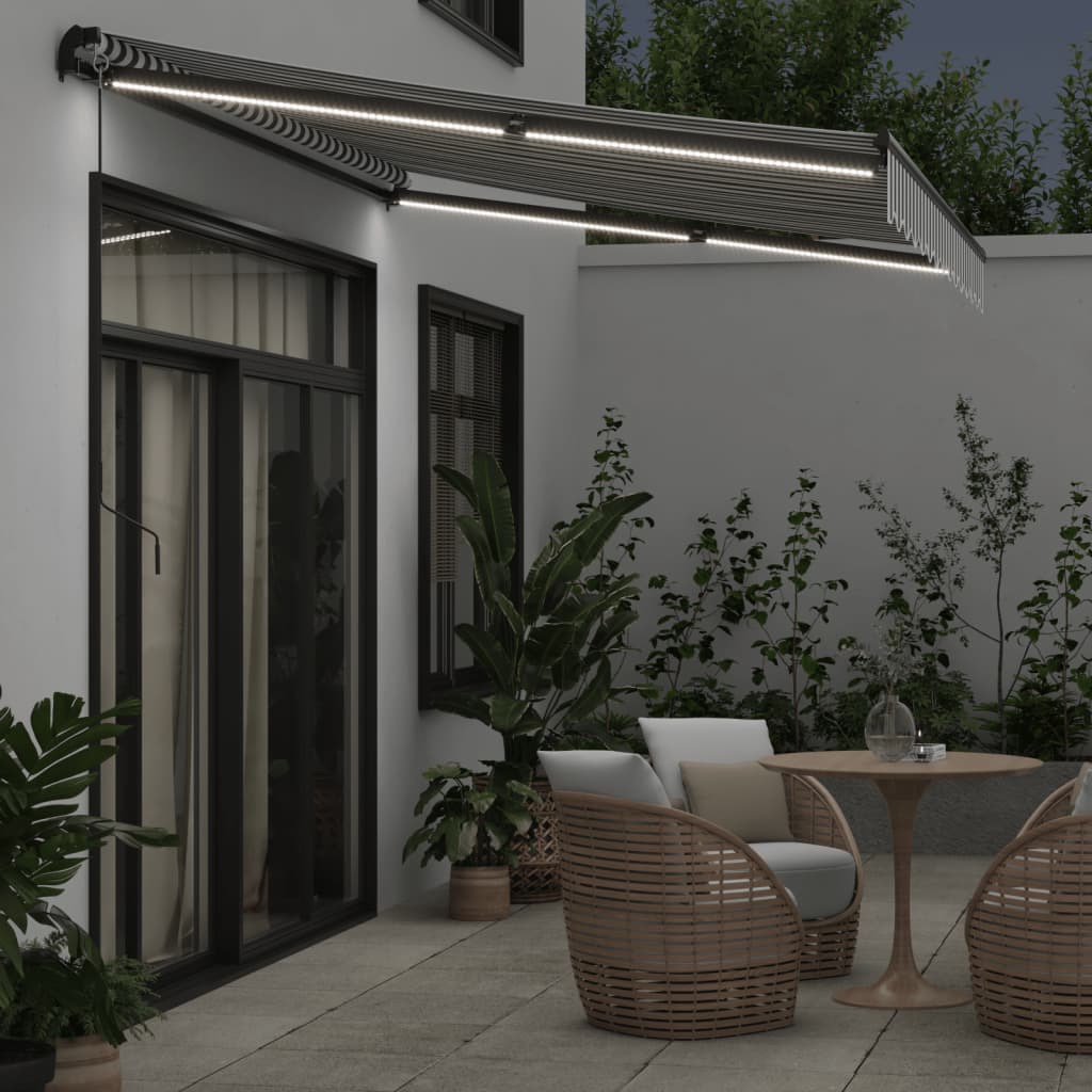 Manual Retractable Awning With Led Anthracite&White 350X250 Cm