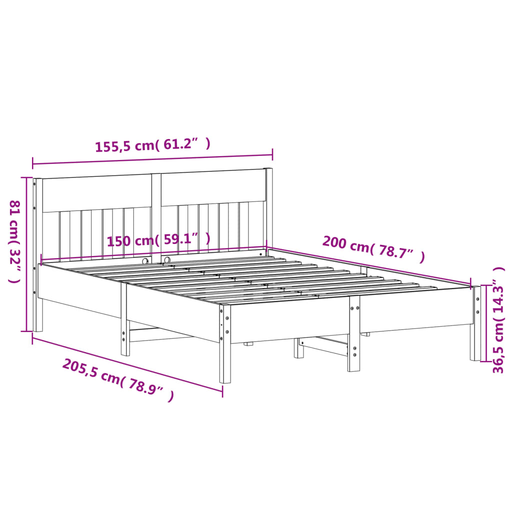 Bed Frame Without Mattress King Size Solid Wood Pine