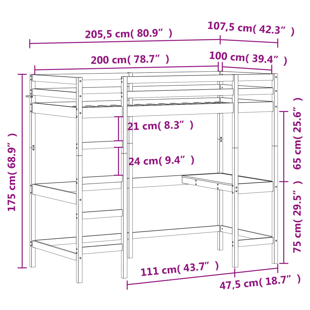 Loft Bed Without Mattress Solid Wood Pine