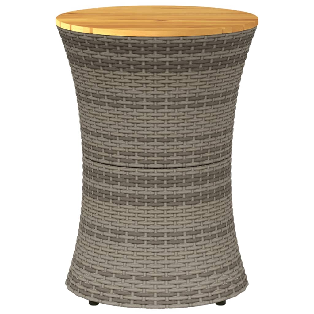 Garden Side Table Drum Shape Poly Rattan And Solid Wood