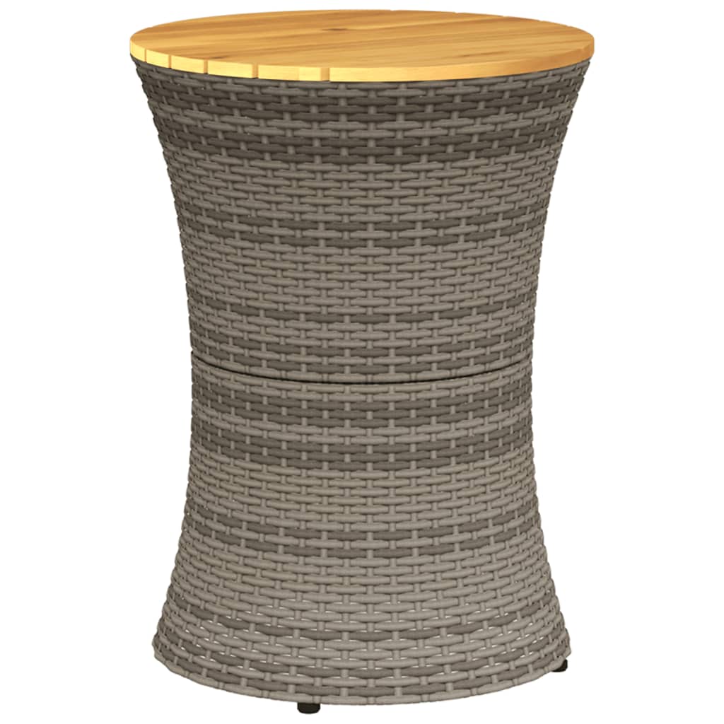 Garden Side Table Drum Shape Poly Rattan And Solid Wood