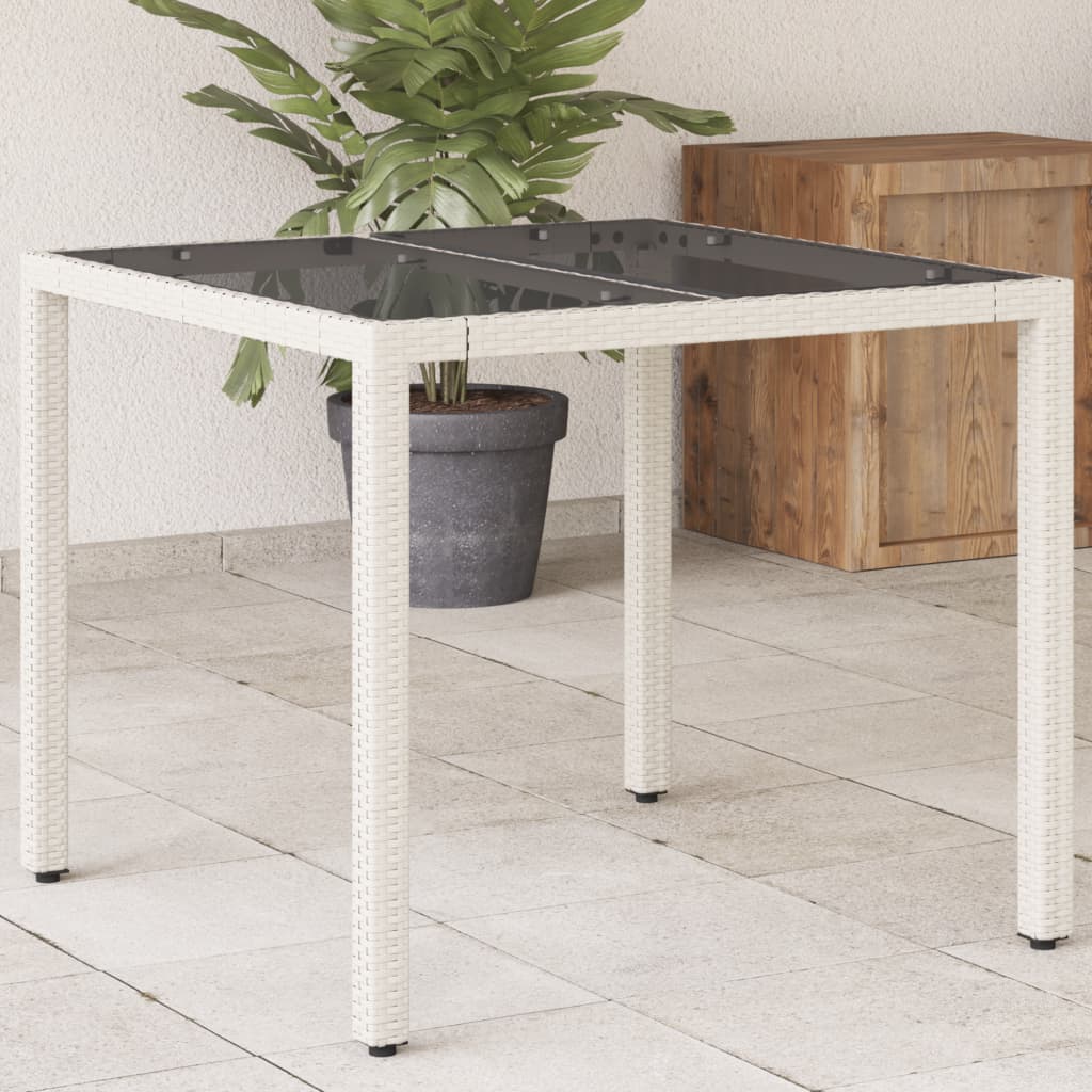 Garden Table With Glass Top 90X90X75 Cm Poly Rattan