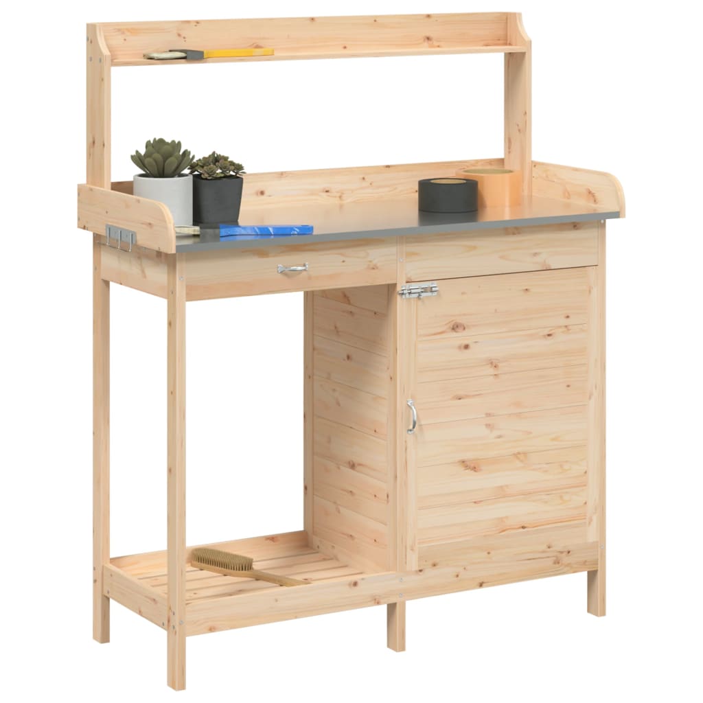 Potting Table With Cabinet 110.5X45X124.5 Cm Solid Wood Fir