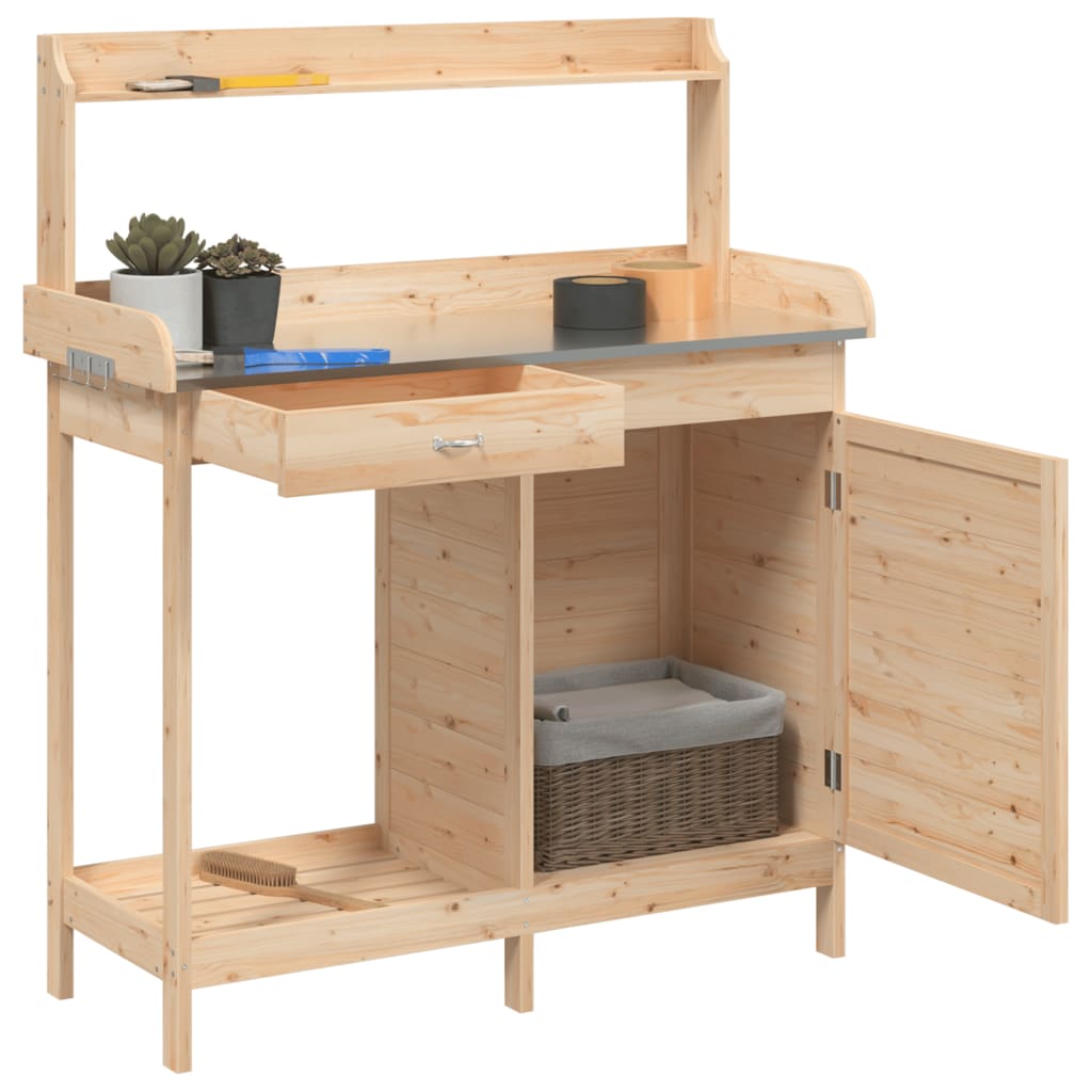 Potting Table With Cabinet 110.5X45X124.5 Cm Solid Wood Fir