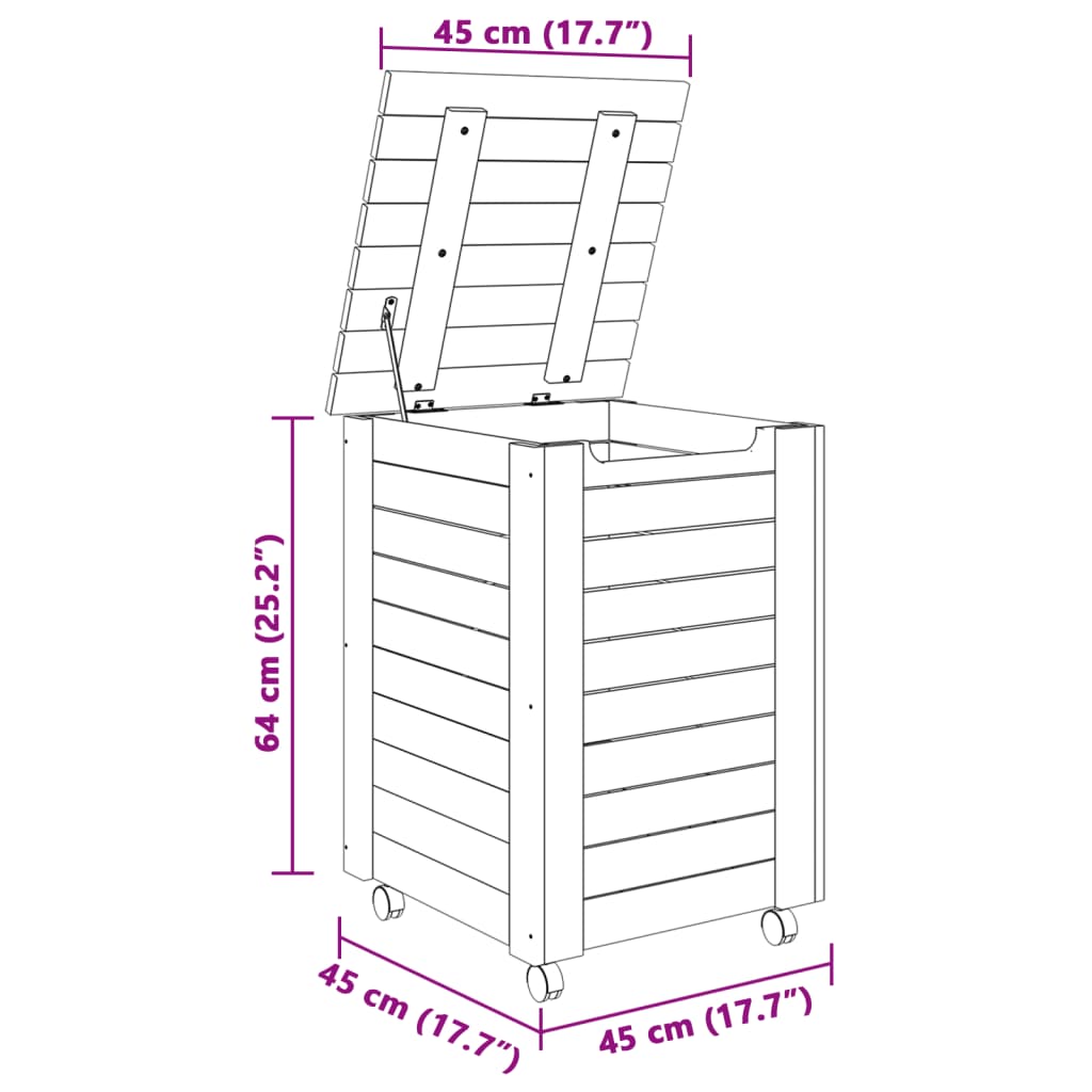 Laundry Basket With Wheels Rana 45X45X64 Cm Solid Wood Pine
