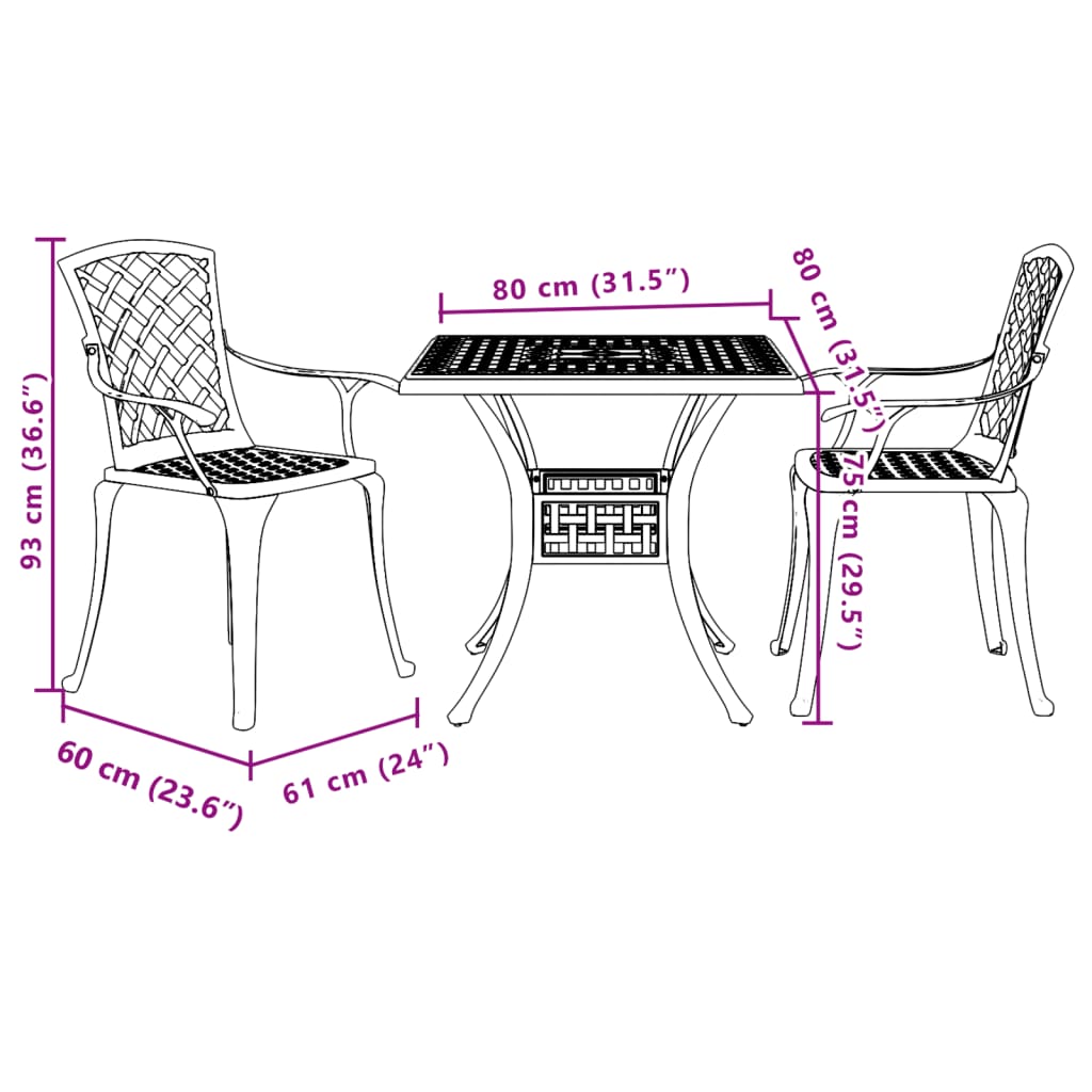 3 Piece Bistro Set Cast Aluminium