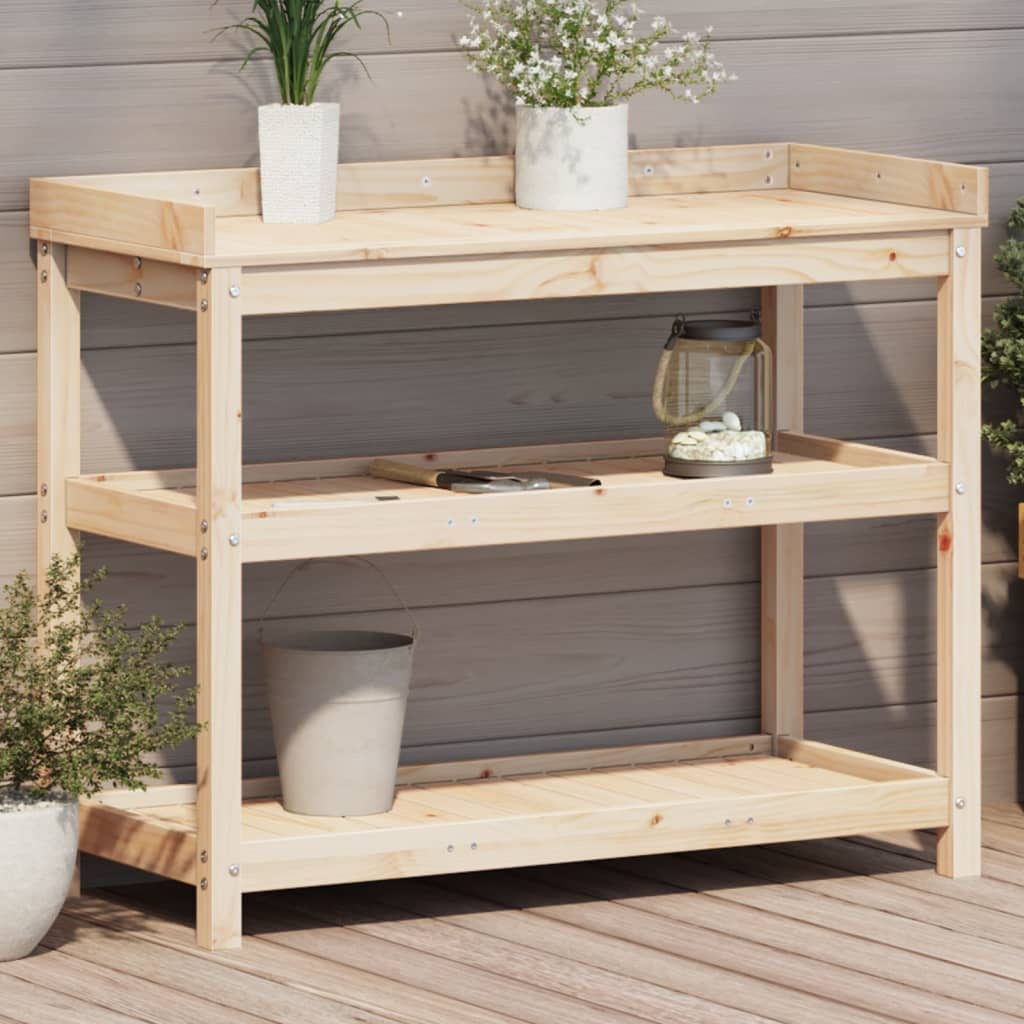 Potting Table With Shelves 108X45X86.5 Cm Solid Wood Pine