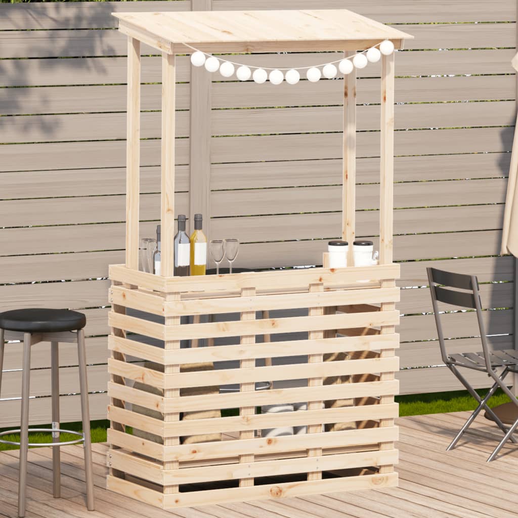 Outdoor Bar Table With Roof 112.5X57X195.5 Cm Solid Wood