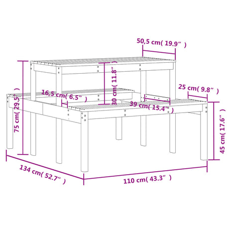 Picnic Table 110X134X75 Cm Solid Wood Douglas