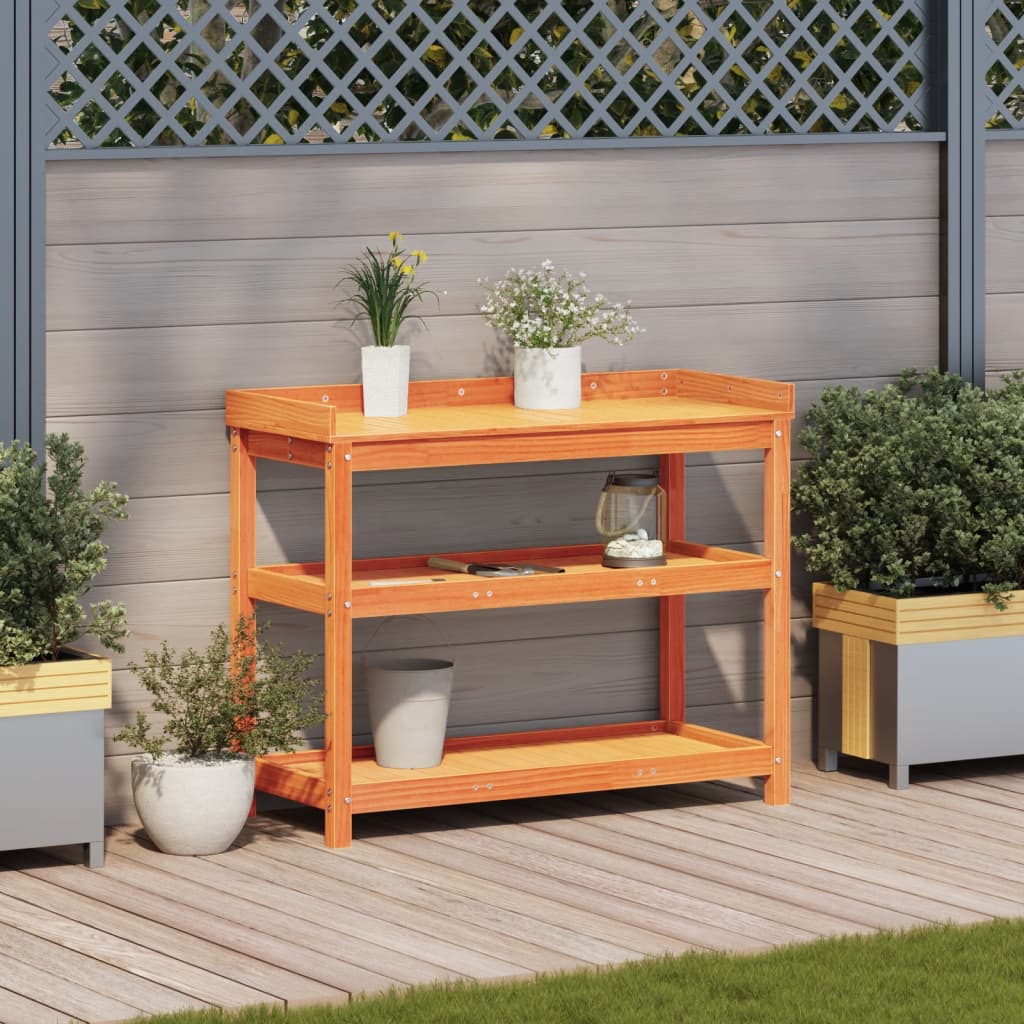 Potting Table With Shelves 108X45X86.5 Cm Solid Wood Pine
