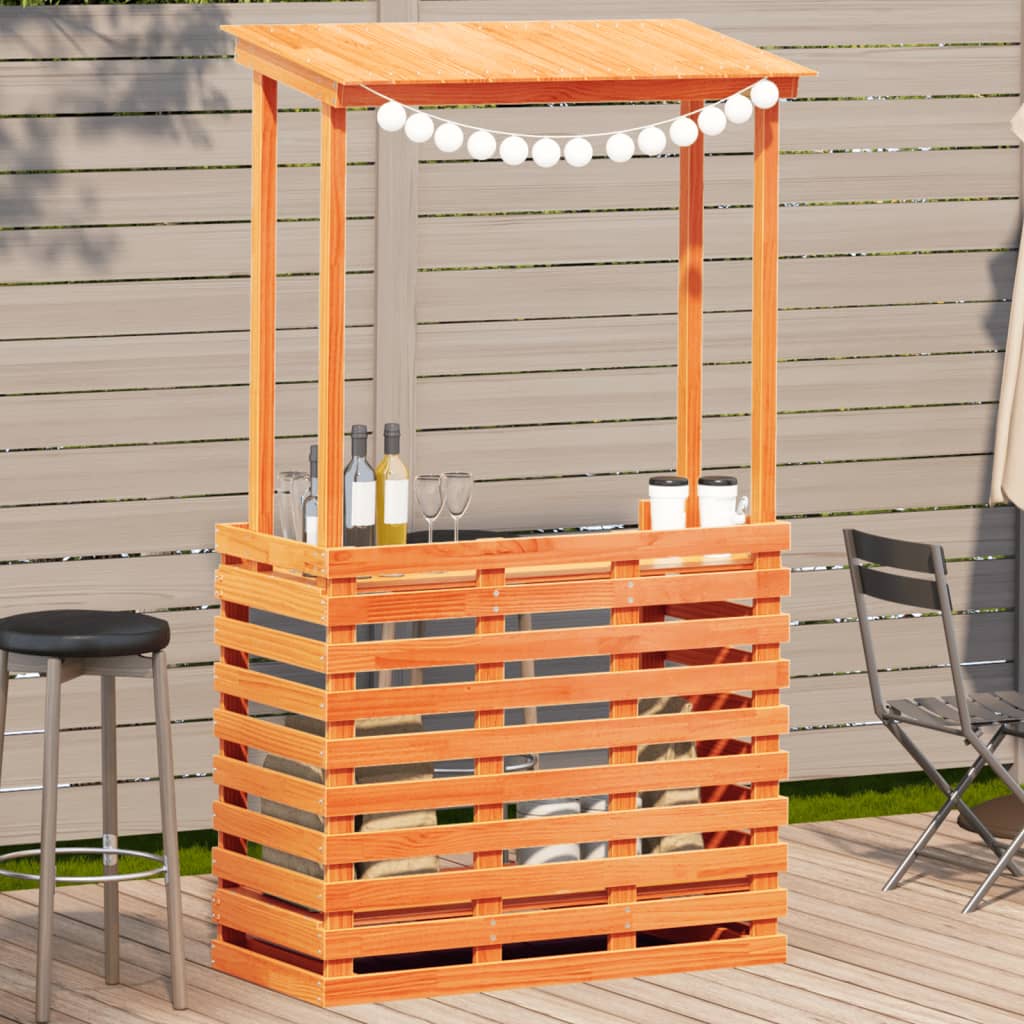 Outdoor Bar Table With Roof 112.5X57X195.5 Cm Solid Wood