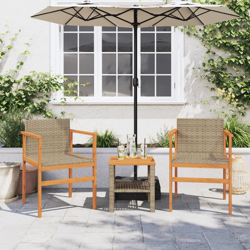 Garden Chairs 2 Pcs Poly Rattan&Solid Wood