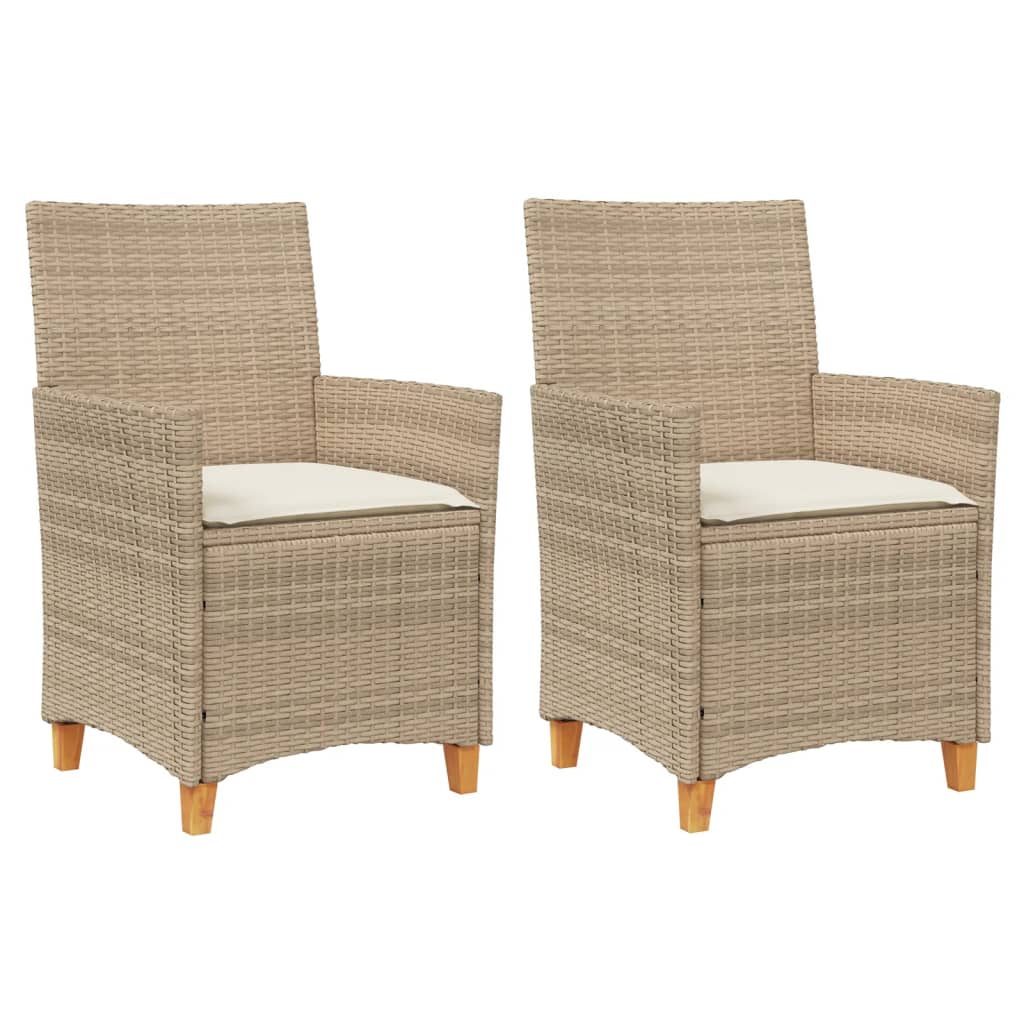 Garden Chairs With Cushions 2 Pcs Poly Rattan&Solid Wood
