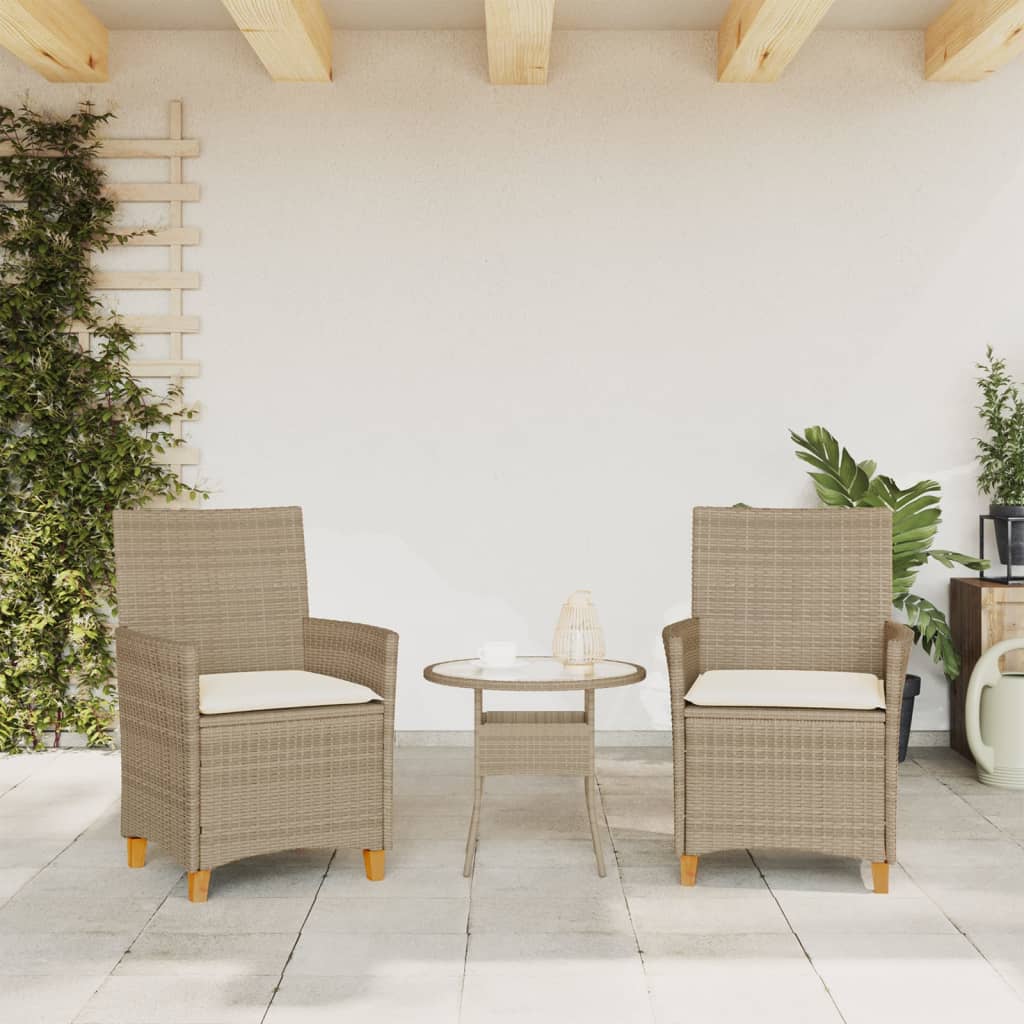 Garden Chairs With Cushions 2 Pcs Poly Rattan&Solid Wood