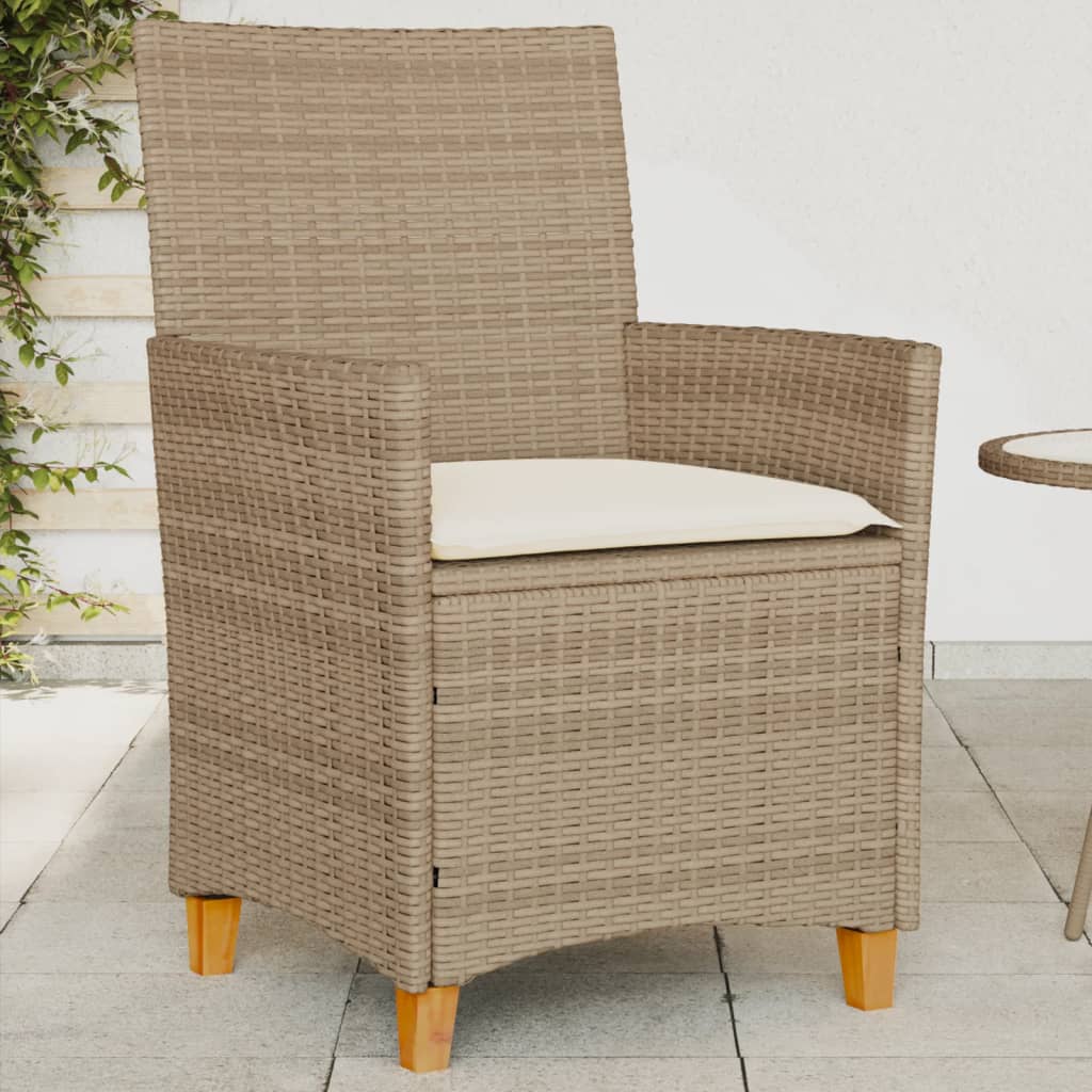 Garden Chairs With Cushions 2 Pcs Poly Rattan&Solid Wood