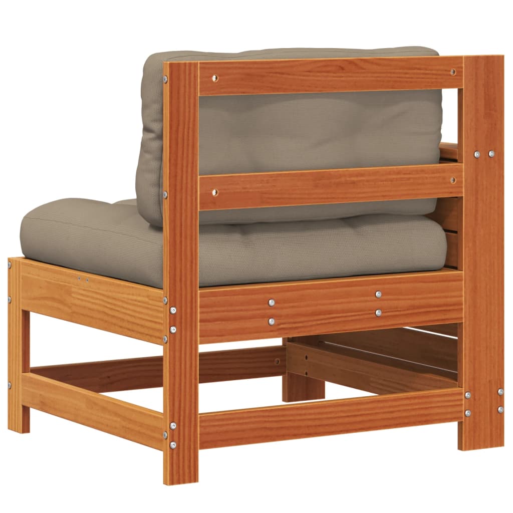 Garden Armrest Sofa With Cushion Wax Brown Solid Wood Pine