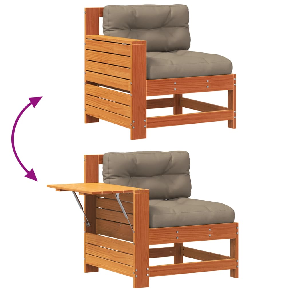 Garden Armrest Sofa With Cushion Wax Brown Solid Wood Pine