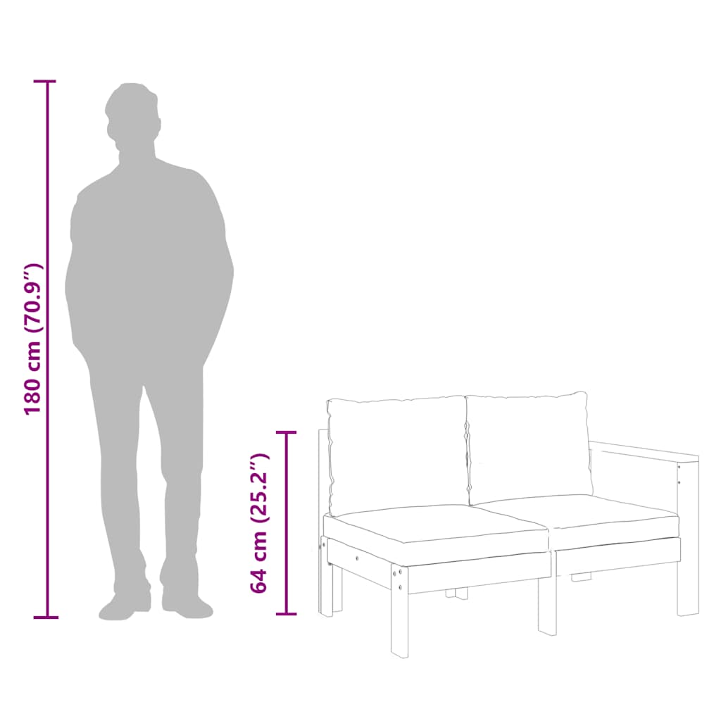 Garden With 1 Armrest 2-Seater Solid Wood Acacia