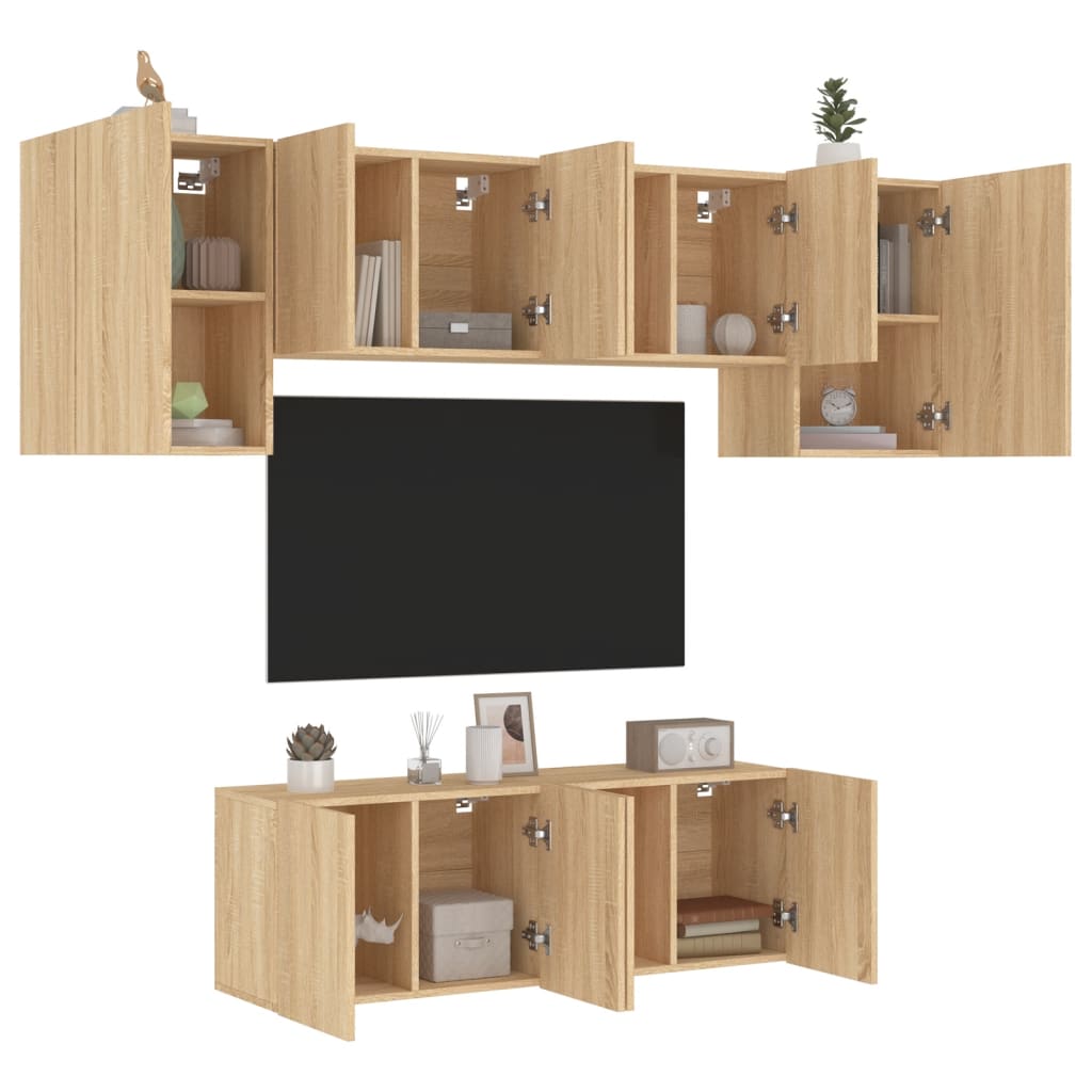 6 Piece Tv Wall Units Engineered Wood