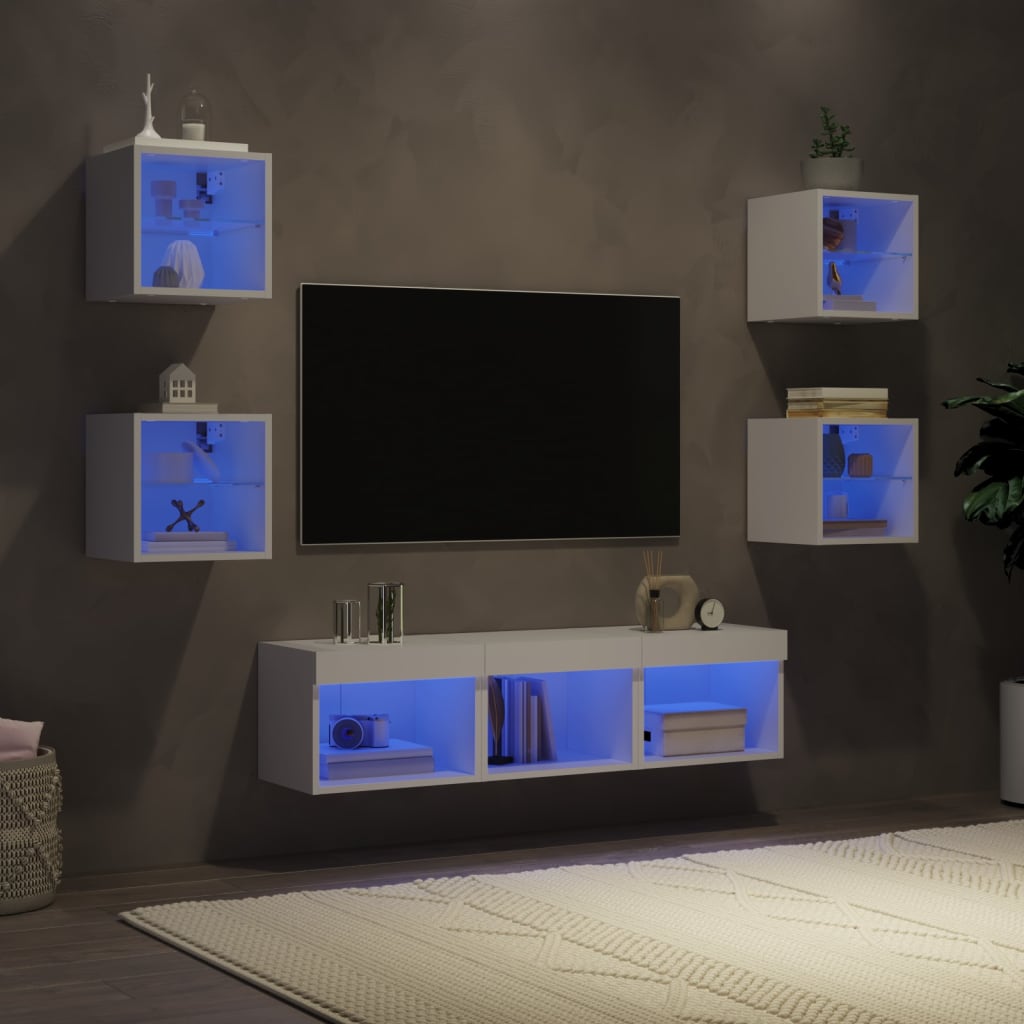 7 Piece Tv Wall Units With Led Engineered Wood