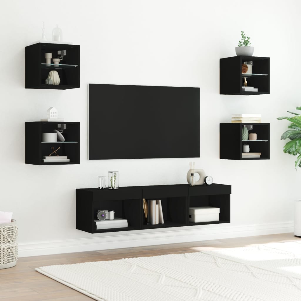 7 Piece Tv Wall Units With Led Engineered Wood
