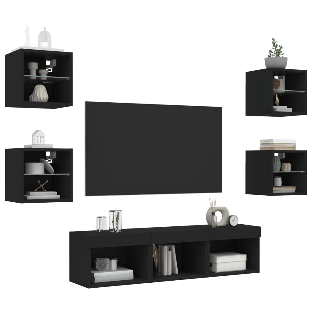 7 Piece Tv Wall Units With Led Engineered Wood