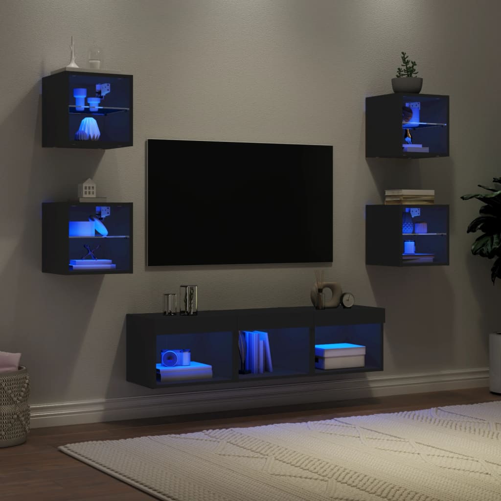 7 Piece Tv Wall Units With Led Engineered Wood