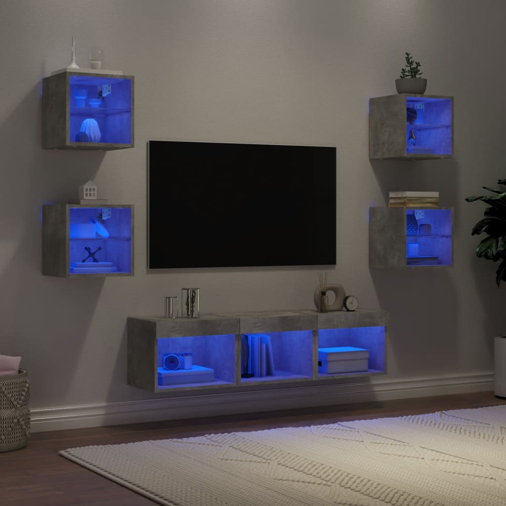 7 Piece Tv Wall Units With Led Engineered Wood