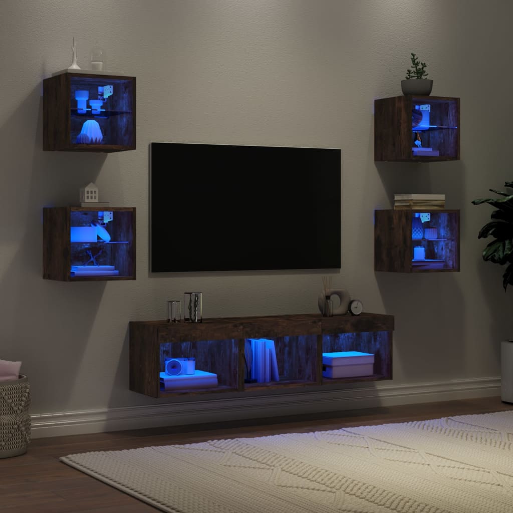 7 Piece Tv Wall Units With Led Engineered Wood