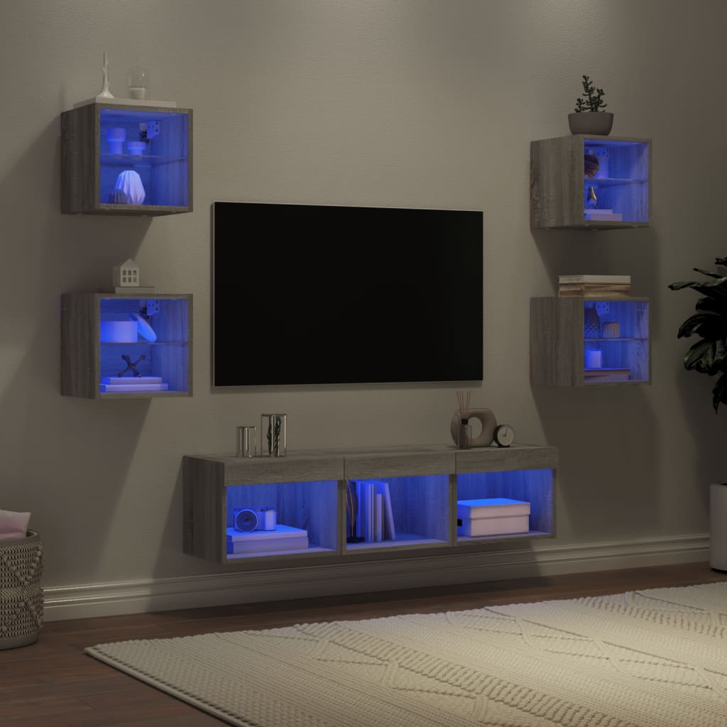 7 Piece Tv Wall Units With Led Engineered Wood