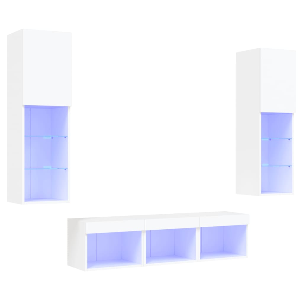 5 Piece Tv Wall Units With Led Engineered Wood