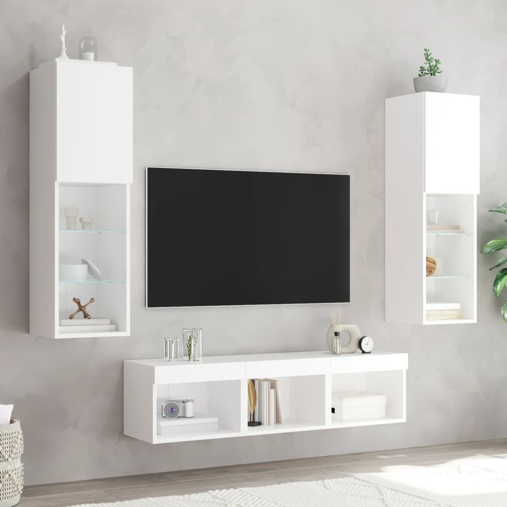 5 Piece Tv Wall Units With Led Engineered Wood