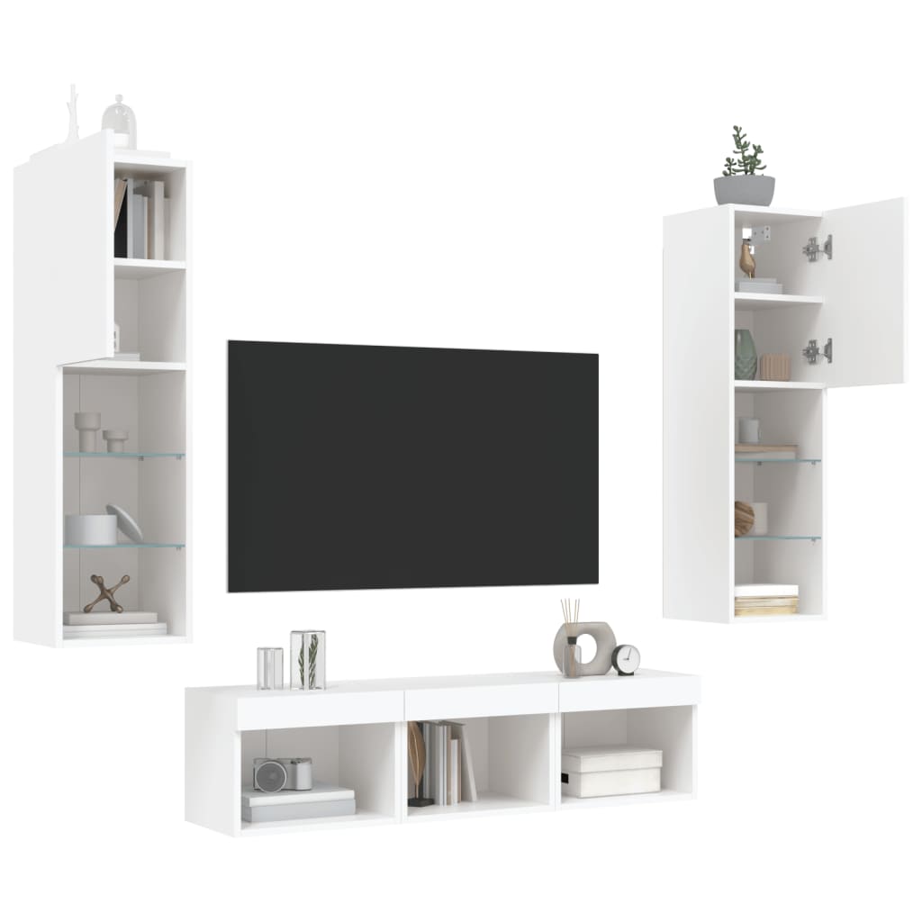 5 Piece Tv Wall Units With Led Engineered Wood