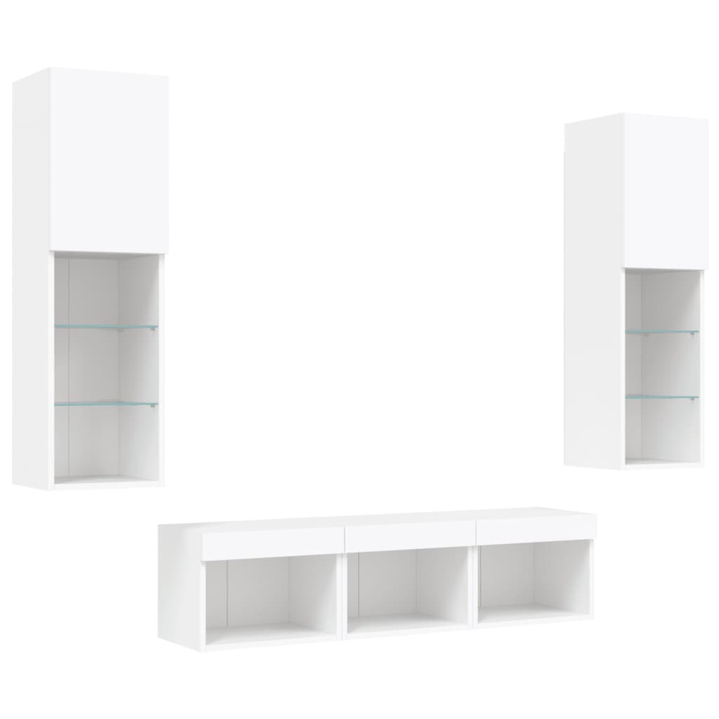 5 Piece Tv Wall Units With Led Engineered Wood