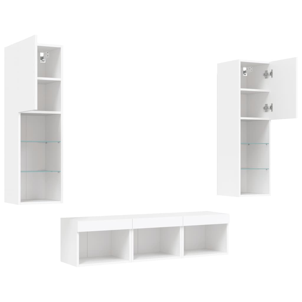 5 Piece Tv Wall Units With Led Engineered Wood