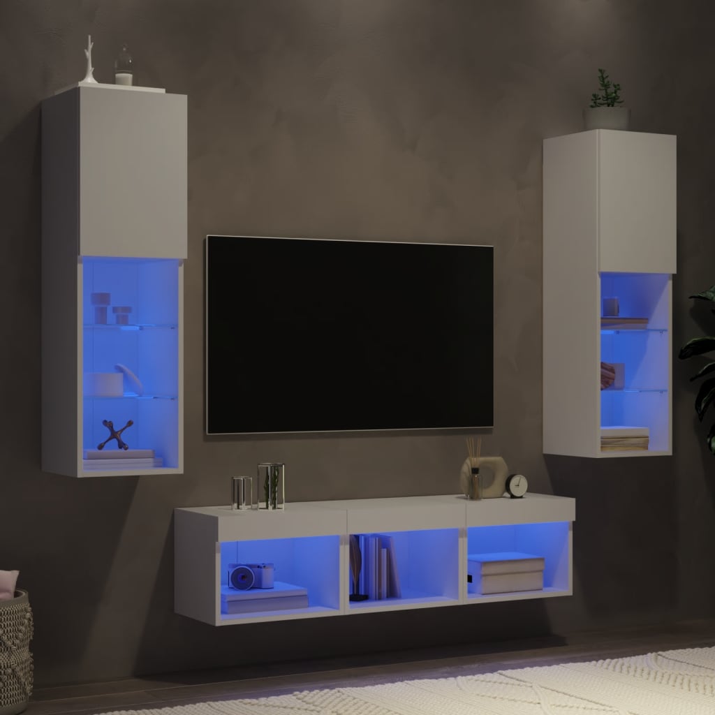 5 Piece Tv Wall Units With Led Engineered Wood