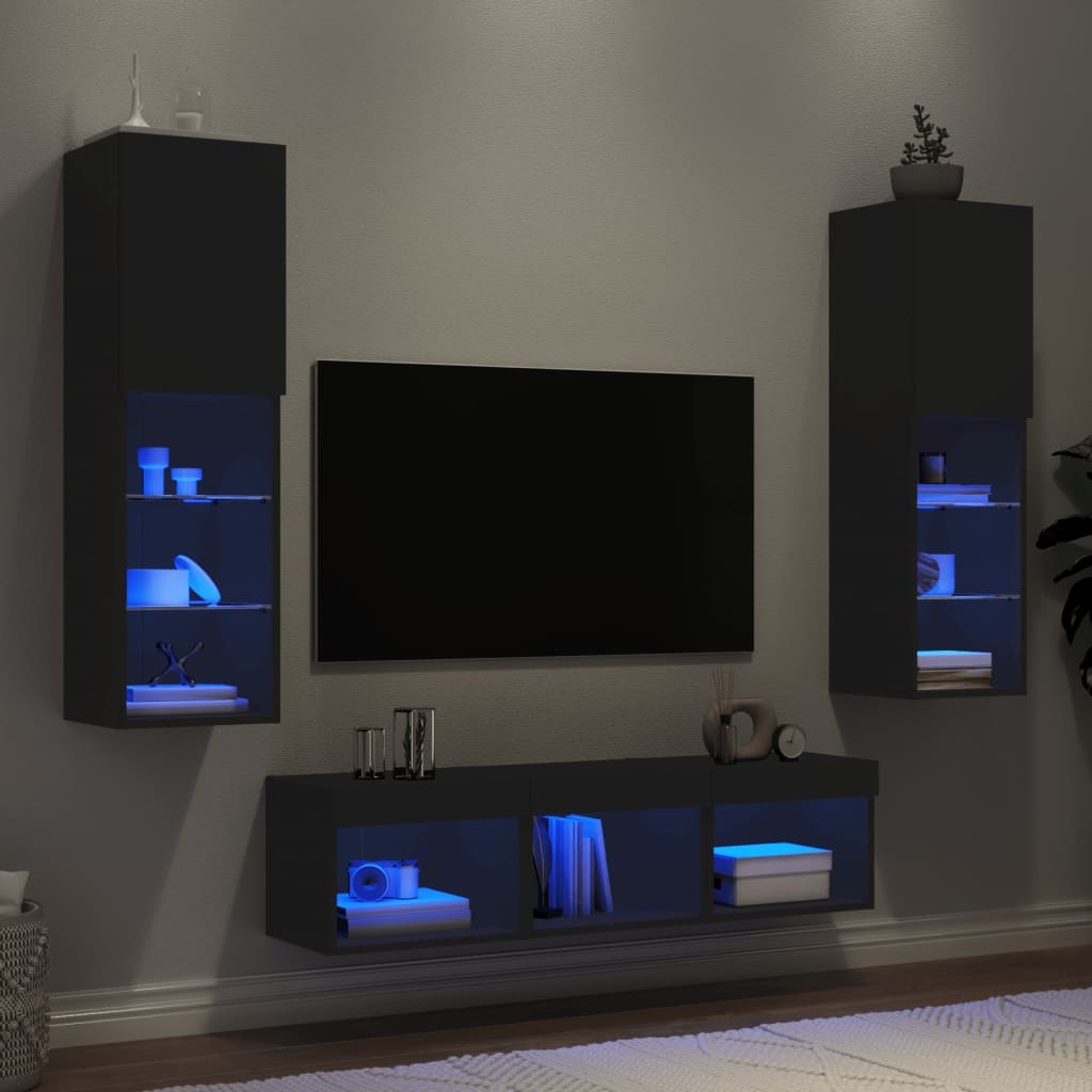 5 Piece Tv Wall Units With Led Engineered Wood