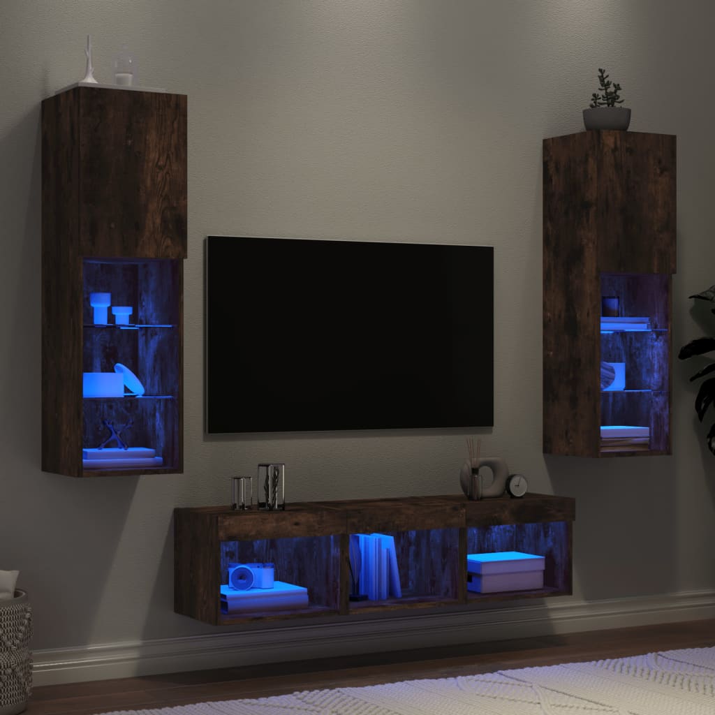 5 Piece Tv Wall Units With Led Engineered Wood
