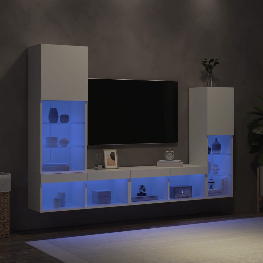 4 Piece Tv Wall Units With Led Engineered Wood