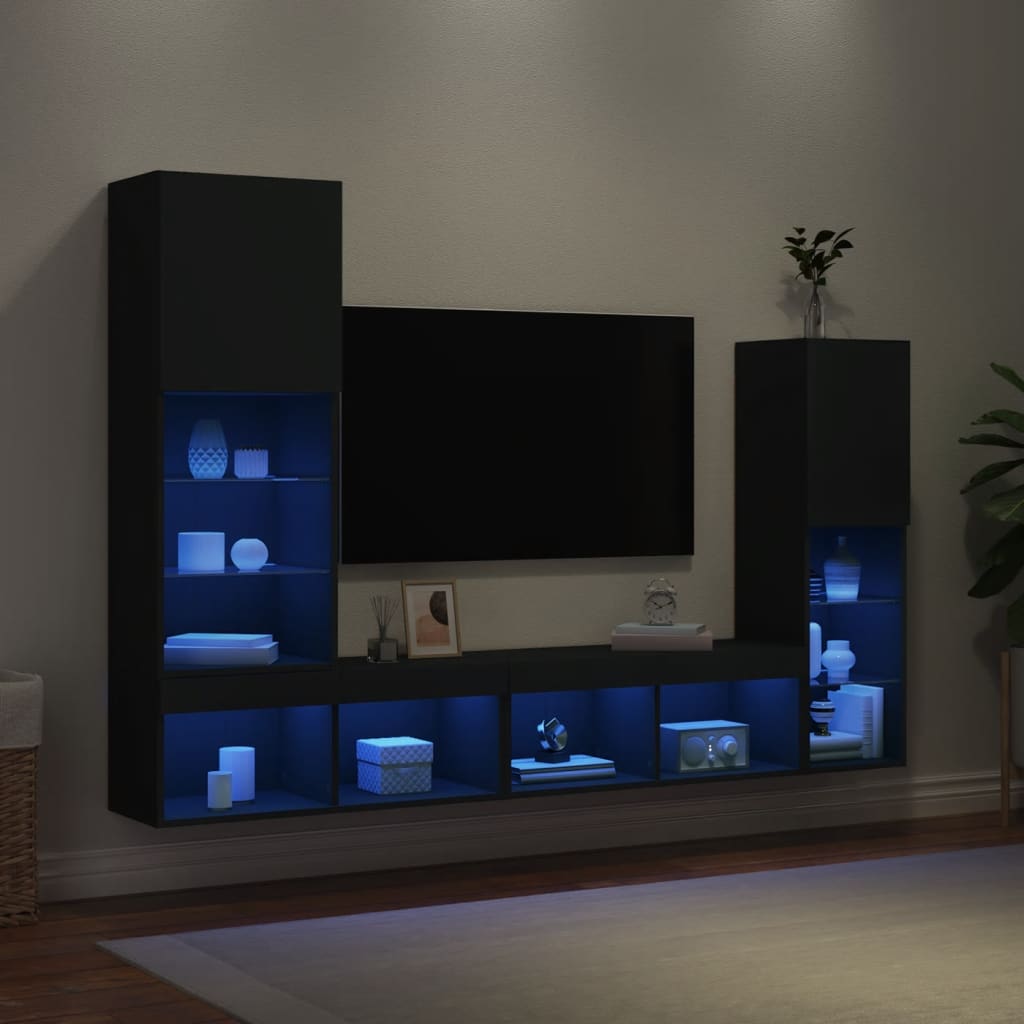 4 Piece Tv Wall Units With Led Engineered Wood