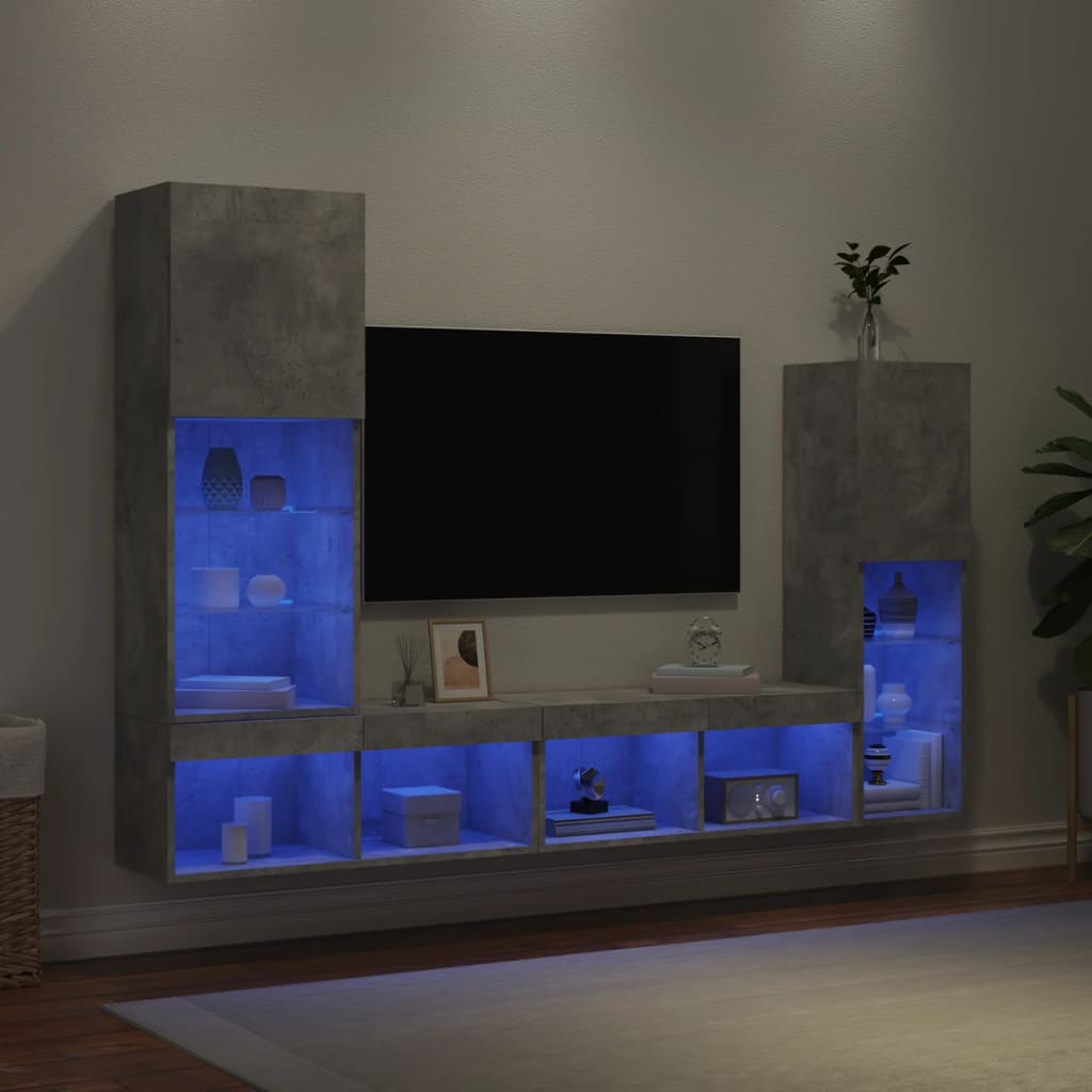4 Piece Tv Wall Units With Led Engineered Wood