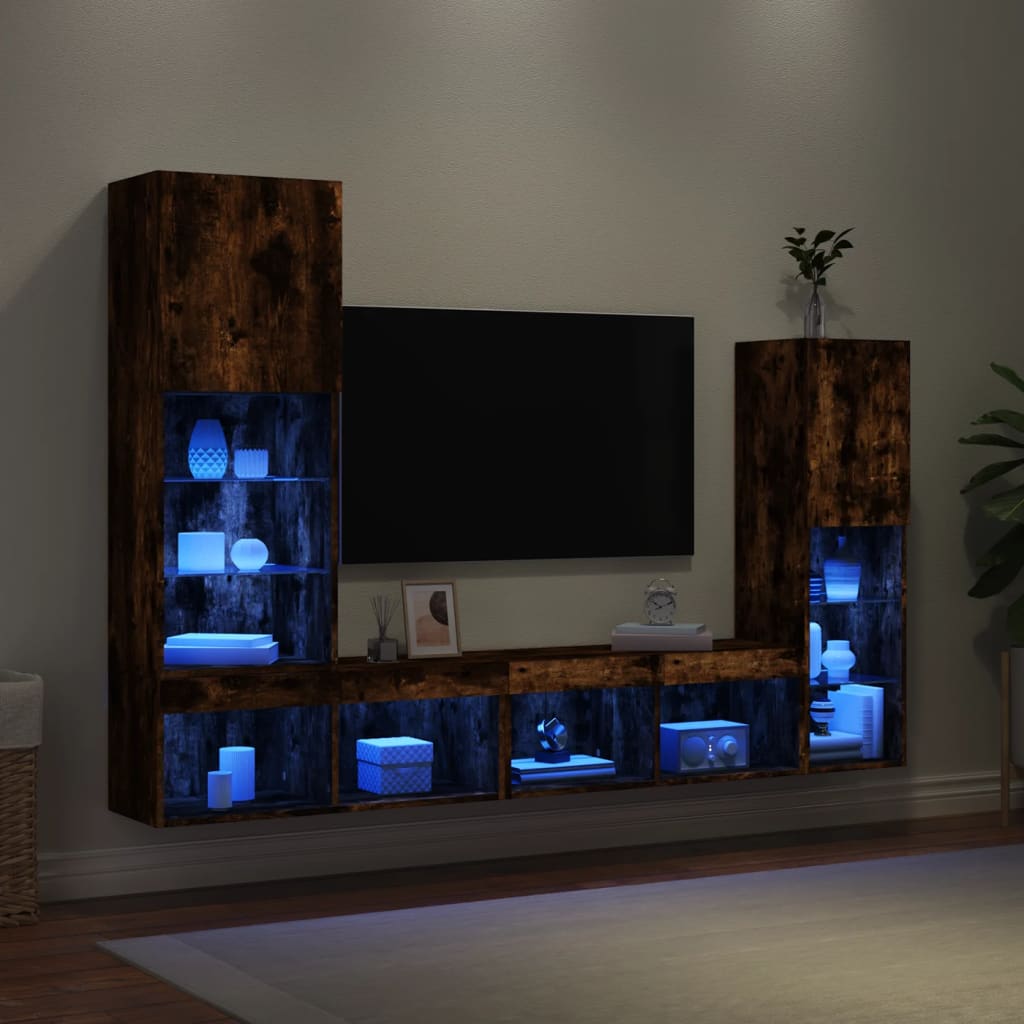 4 Piece Tv Wall Units With Led Engineered Wood