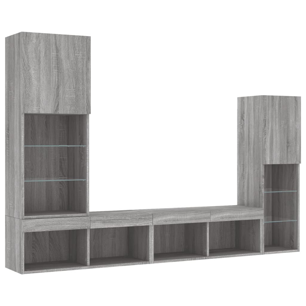 4 Piece Tv Wall Units With Led Engineered Wood
