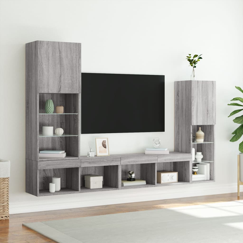4 Piece Tv Wall Units With Led Engineered Wood